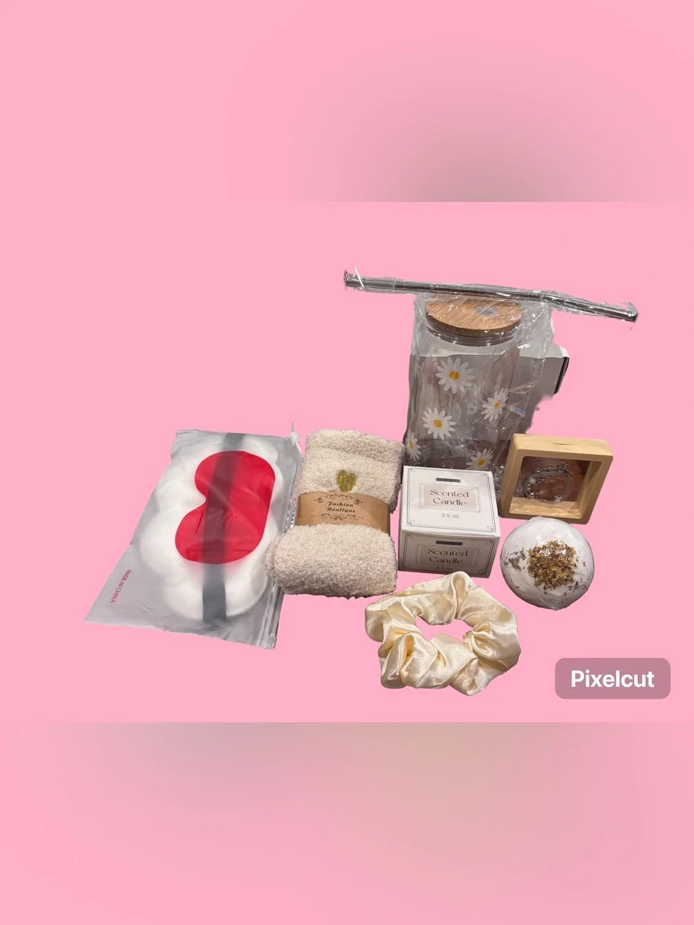 Luxury Cream Spa Gift Set — Bath Socks, Candle & Satin Scrunchie